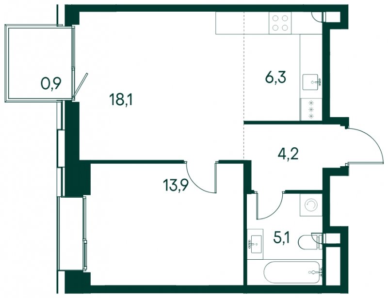 1-комнатная квартира без отделки, 48.5 м2, 8 этаж, сдача 2 квартал 2025 г., ЖК Клубный город на реке Primavera, корпус 4 квартала "Vivaldi" - объявление 1930693 - фото №1