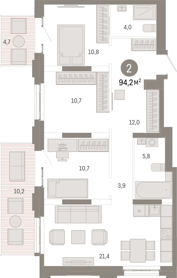 3-комнатная квартира с частичной отделкой, 94.2 м2, 2 этаж, сдача 3 квартал 2026 г., ЖК Квартал Метроном, корпус 1 - объявление 2330909 - фото №1