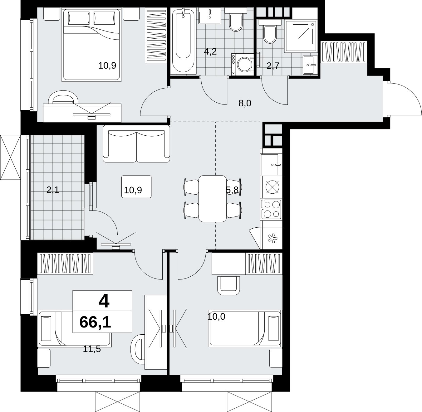 4-комнатная квартира (евро) с полной отделкой, 66.1 м2, 4 этаж, сдача 1 квартал 2027 г., ЖК Скандинавия, корпус 2.18.2.3 - объявление 2351341 - фото №1