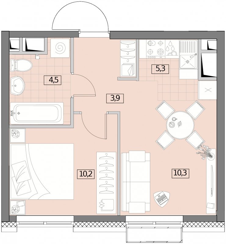 2-комнатная квартира (евро) с полной отделкой, 34.1 м2, 10 этаж, сдача 2 квартал 2022 г., ЖК Вестердам, корпус 5 - объявление 1283905 - фото №1