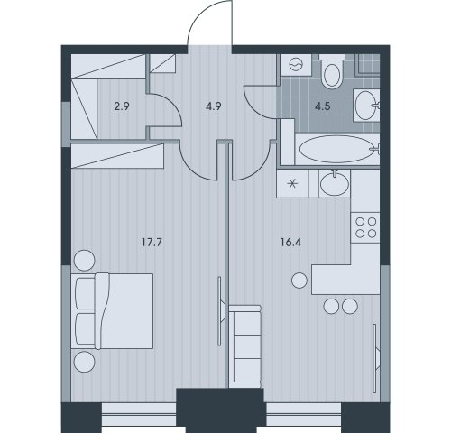 2-комнатная квартира без отделки, 46.3 м2, 24 этаж, дом сдан, ЖК EVER, корпус 1 - объявление 2331673 - фото №1