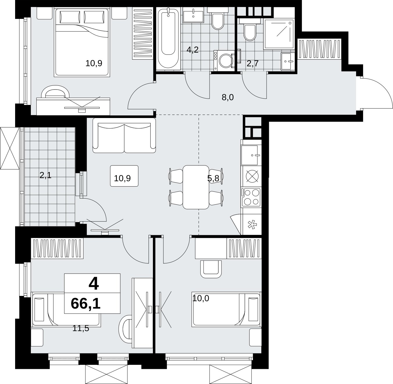 4-комнатная квартира (евро) с полной отделкой, 66.1 м2, 9 этаж, сдача 1 квартал 2027 г., ЖК Скандинавия, корпус 2.18.2.3 - объявление 2351391 - фото №1