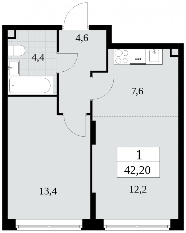 2-комнатная квартира (евро) с полной отделкой, 42.2 м2, 2 этаж, сдача 3 квартал 2024 г., ЖК Прокшино, корпус 6.4 - объявление 1663031 - фото №1