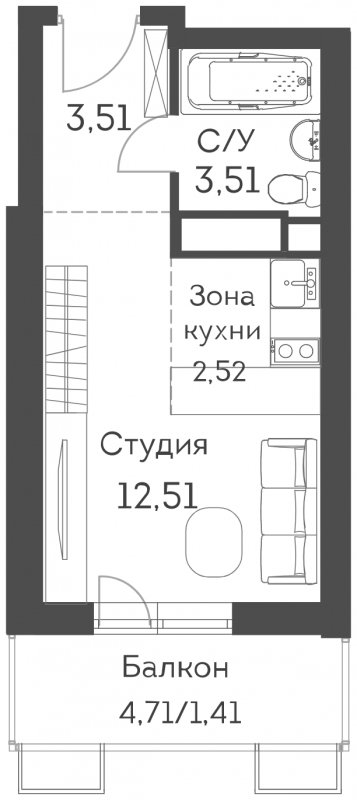 Студия с частичной отделкой, 23.46 м2, 3 этаж, сдача 2 квартал 2022 г., ЖК Аквилон Митино, корпус 3 - объявление 1478179 - фото №1