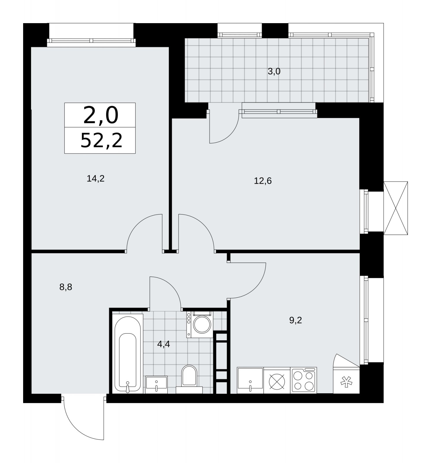 2-комнатная квартира с частичной отделкой, 52.2 м2, 16 этаж, сдача 1 квартал 2026 г., ЖК Бунинские кварталы, корпус 6.1 - объявление 2252496 - фото №1
