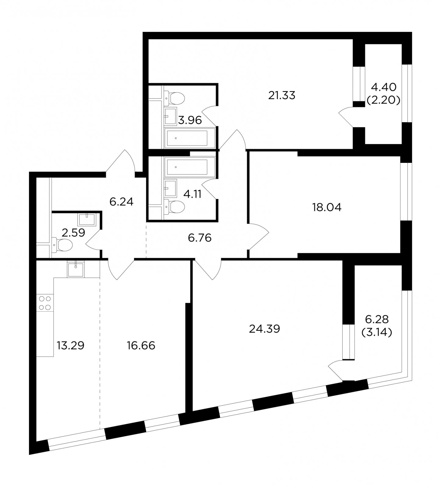 4-комнатная квартира без отделки, 122.71 м2, 26 этаж, дом сдан, ЖК КутузовGRAD 2, корпус 4 - объявление 2317470 - фото №1