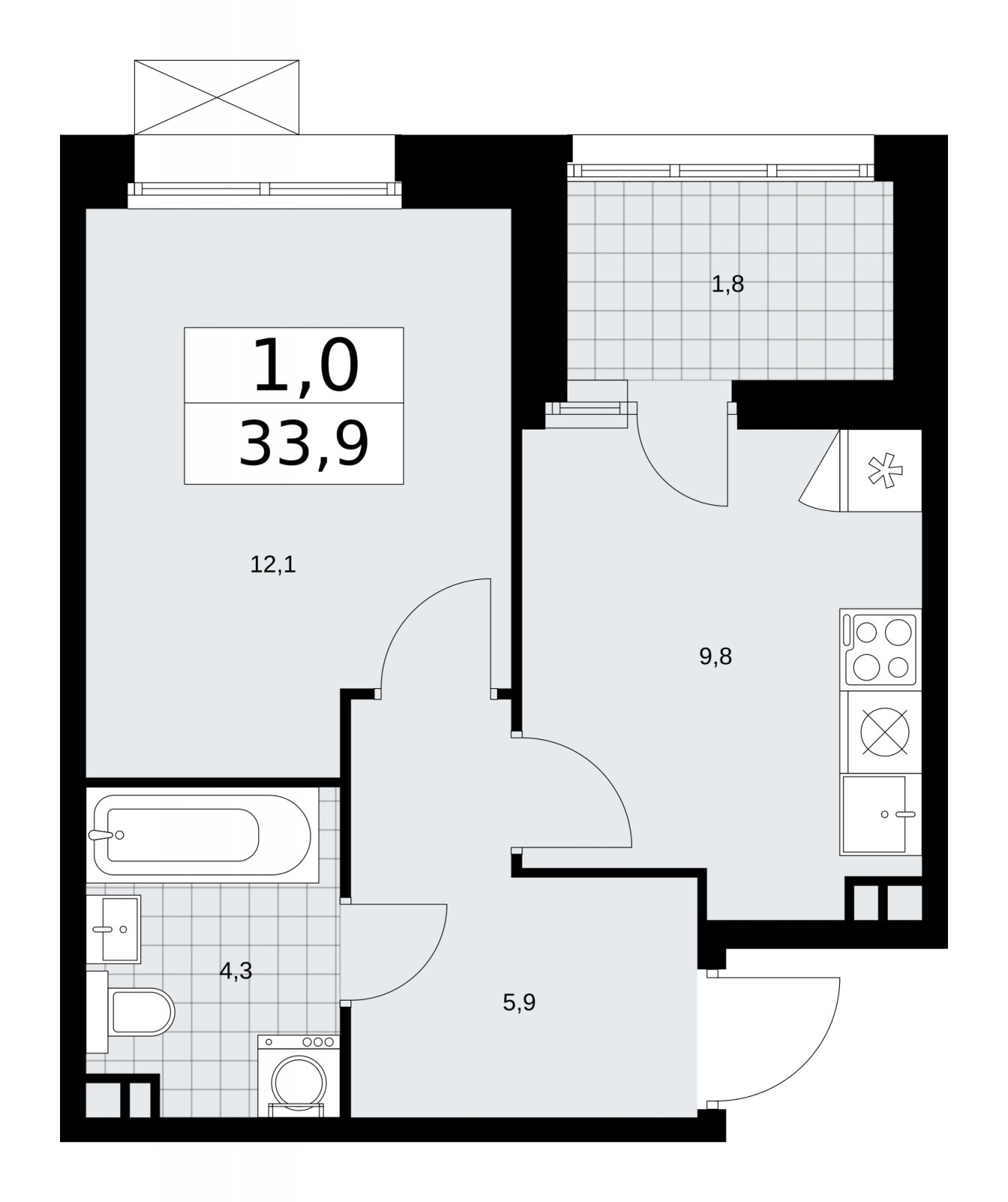 1-комнатная квартира без отделки, 33.9 м2, 3 этаж, сдача 4 квартал 2025 г., ЖК Бунинские кварталы, корпус 6.5 - объявление 2252753 - фото №1