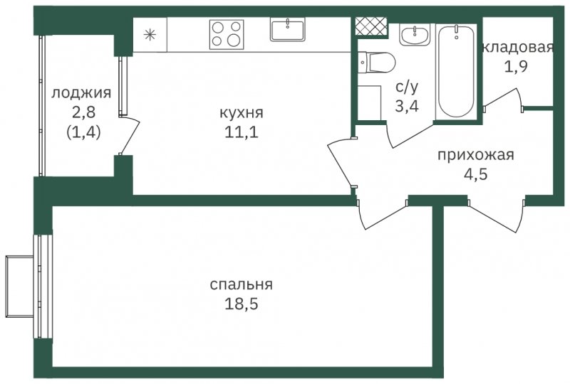 1-комнатная квартира с частичной отделкой, 40.8 м2, 18 этаж, дом сдан, ЖК Зеленая Вертикаль, корпус 4 - объявление 1968863 - фото №1
