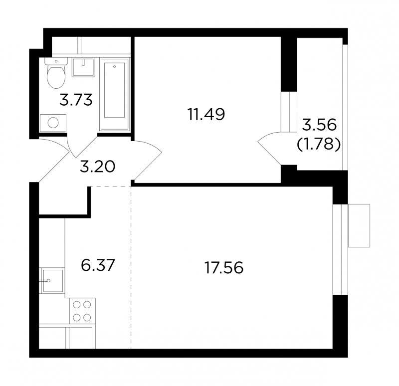 2-комнатная квартира без отделки, 44.13 м2, 10 этаж, дом сдан, ЖК VESNA, корпус 3 - объявление 1719649 - фото №1