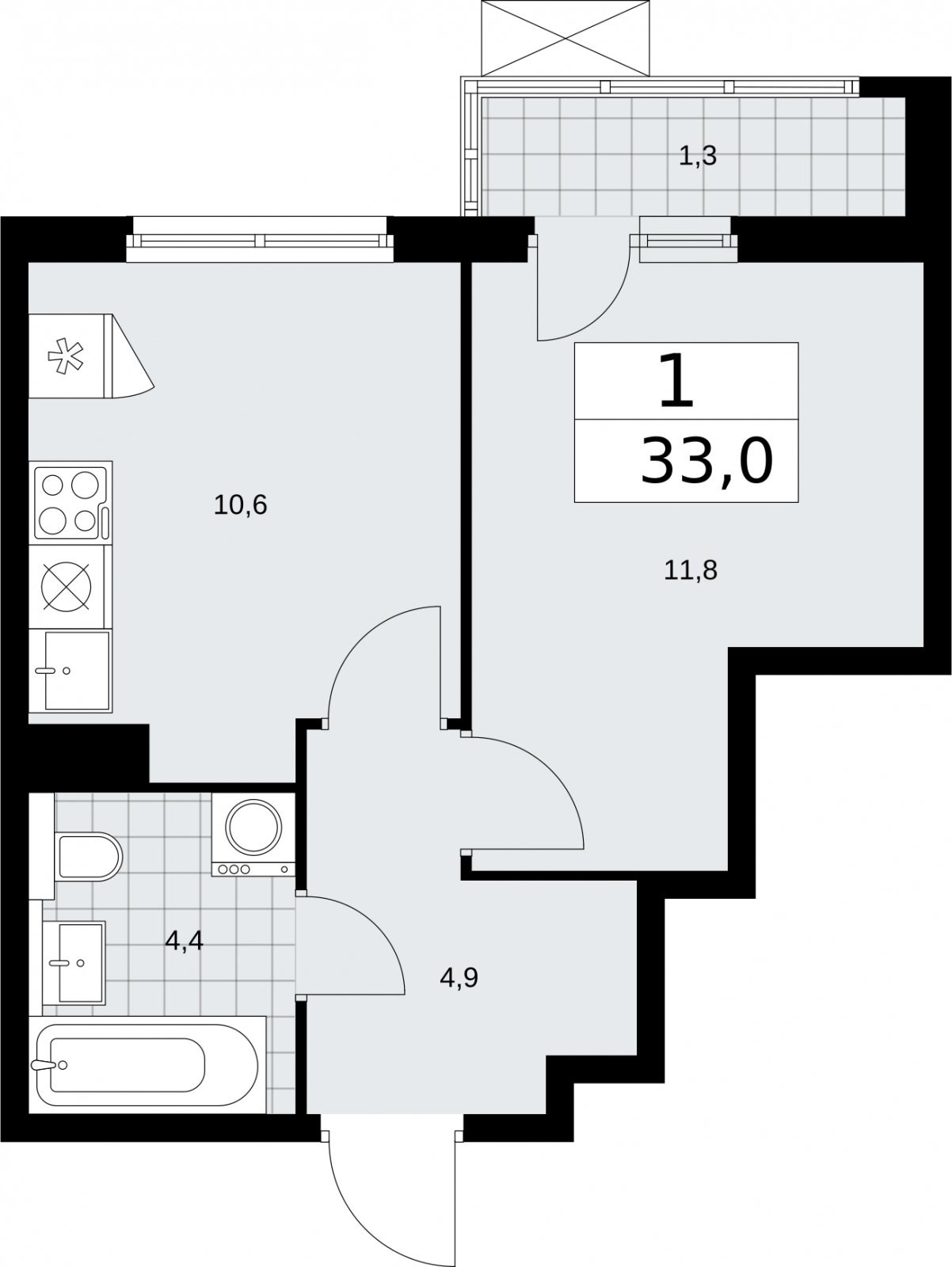 1-комнатная квартира с полной отделкой, 33 м2, 8 этаж, сдача 2 квартал 2026 г., ЖК Бунинские кварталы, корпус 7.1 - объявление 2319269 - фото №1