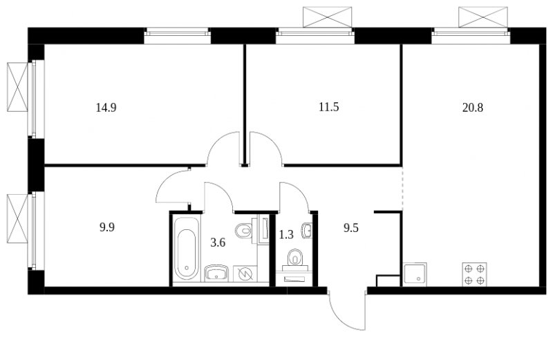 3-комнатная квартира с полной отделкой, 71.5 м2, 4 этаж, сдача 4 квартал 2023 г., ЖК Большая Академическая 85, корпус 2.1 - объявление 1689020 - фото №1