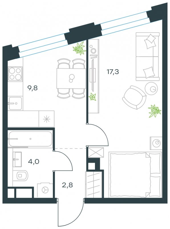 1-комнатная квартира без отделки, 33.9 м2, 10 этаж, сдача 4 квартал 2023 г., ЖК Level Нагатинская, корпус С - объявление 1693677 - фото №1