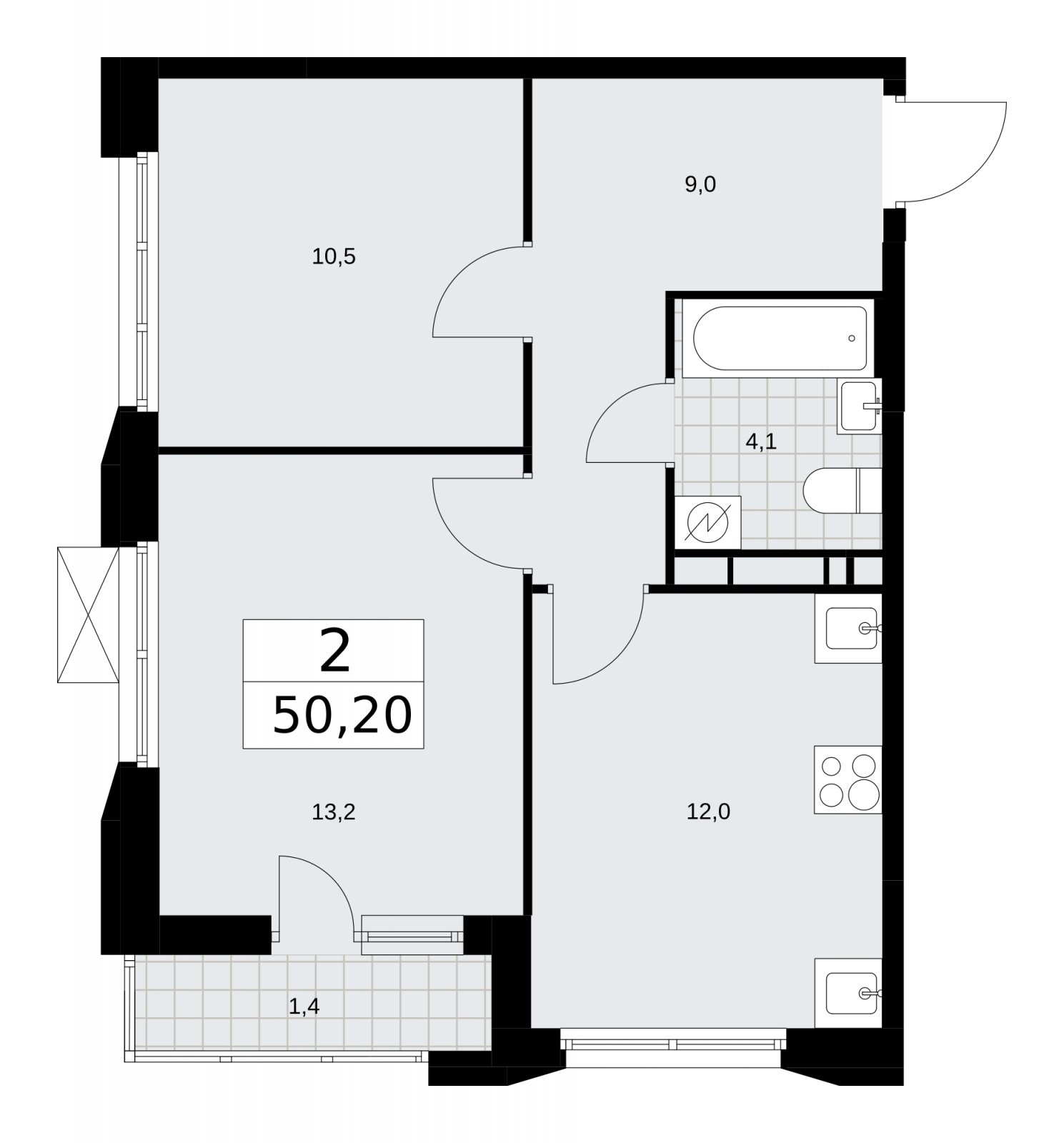 2-комнатная квартира с частичной отделкой, 50.2 м2, 9 этаж, сдача 4 квартал 2025 г., ЖК Скандинавия, корпус 28.4 - объявление 2202905 - фото №1