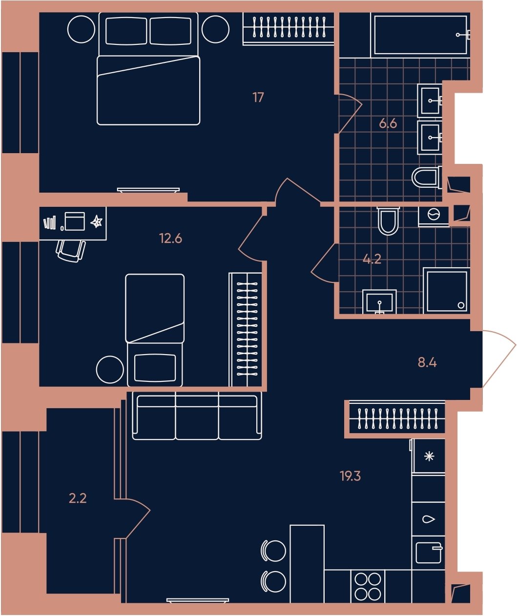 3-комнатная квартира (евро) без отделки, 70.3 м2, 20 этаж, сдача 3 квартал 2026 г., ЖК ERA, корпус 3 - объявление 2287440 - фото №1