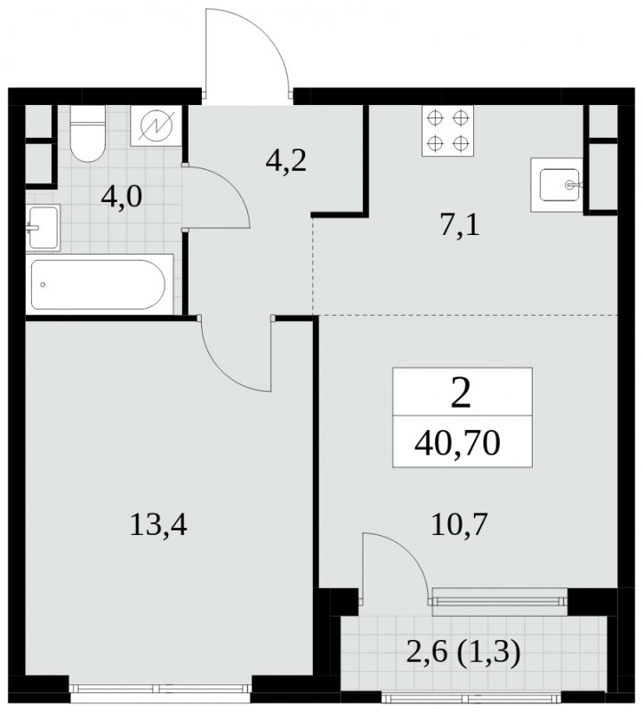 2-комнатная квартира (евро) без отделки, 40.7 м2, 16 этаж, сдача 2 квартал 2025 г., ЖК Южные сады, корпус 2.4 - объявление 1760350 - фото №1
