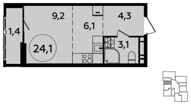 Студия с частичной отделкой, 24.1 м2, 2 этаж, сдача 4 квартал 2023 г., ЖК Южные сады, корпус 1.1 - объявление 1864648 - фото №1