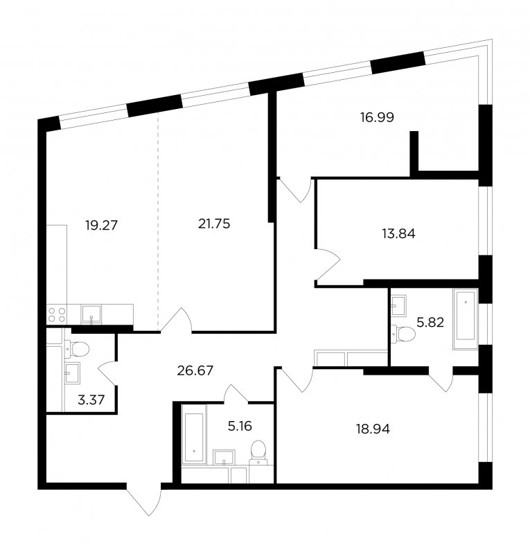 4-комнатная квартира без отделки, 131.81 м2, 24 этаж, сдача 3 квартал 2022 г., ЖК КутузовGRAD 2, корпус 4 - объявление 1675772 - фото №1