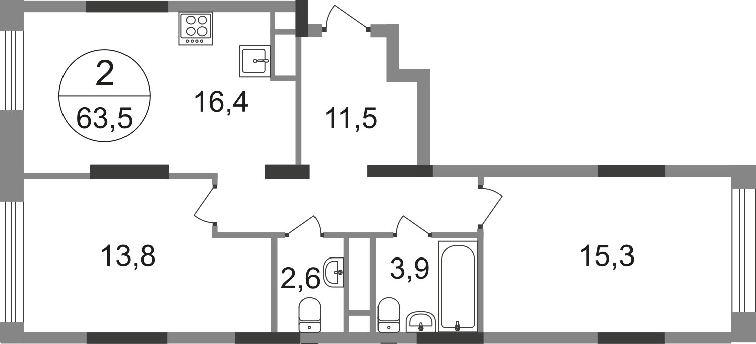2-комнатная квартира без отделки, 63.5 м2, 7 этаж, сдача 1 квартал 2025 г., ЖК город-парк Переделкино Ближнее, корпус 17-1 - объявление 2377084 - фото №1