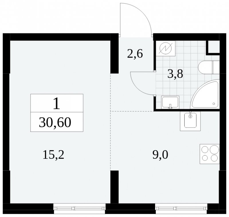 Студия с частичной отделкой, 30.6 м2, 2 этаж, сдача 2 квартал 2025 г., ЖК Южные сады, корпус 2.2 - объявление 1757463 - фото №1