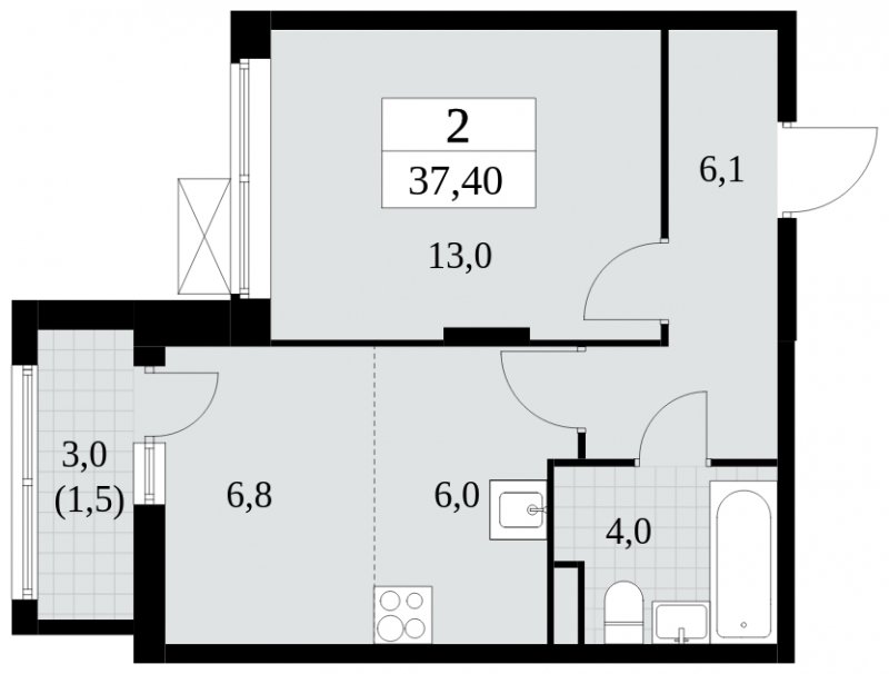 2-комнатная квартира (евро) без отделки, 37.4 м2, 3 этаж, сдача 3 квартал 2024 г., ЖК Прокшино, корпус 8.6 - объявление 1684472 - фото №1