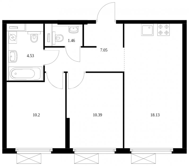 2-комнатная квартира с полной отделкой, 51.76 м2, 31 этаж, сдача 2 квартал 2024 г., ЖК Матвеевский Парк, корпус 2.4 - объявление 1609737 - фото №1