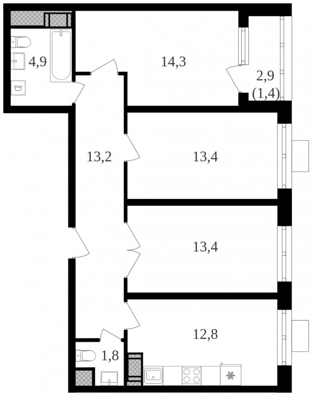 3-комнатная квартира с полной отделкой, 75.2 м2, 16 этаж, сдача 3 квартал 2024 г., ЖК Октябрьское Поле, корпус 3.2 - объявление 1755148 - фото №1