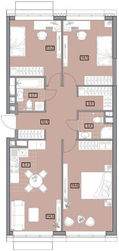 4-комнатная квартира (евро) с полной отделкой, 87.41 м2, 9 этаж, сдача 2 квартал 2022 г., ЖК Вестердам, корпус 3 - объявление 1522273 - фото №1