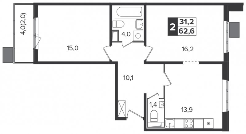 2-комнатная квартира с полной отделкой, 62.6 м2, 17 этаж, дом сдан, ЖК Южная Битца, корпус 6 - объявление 1307917 - фото №1