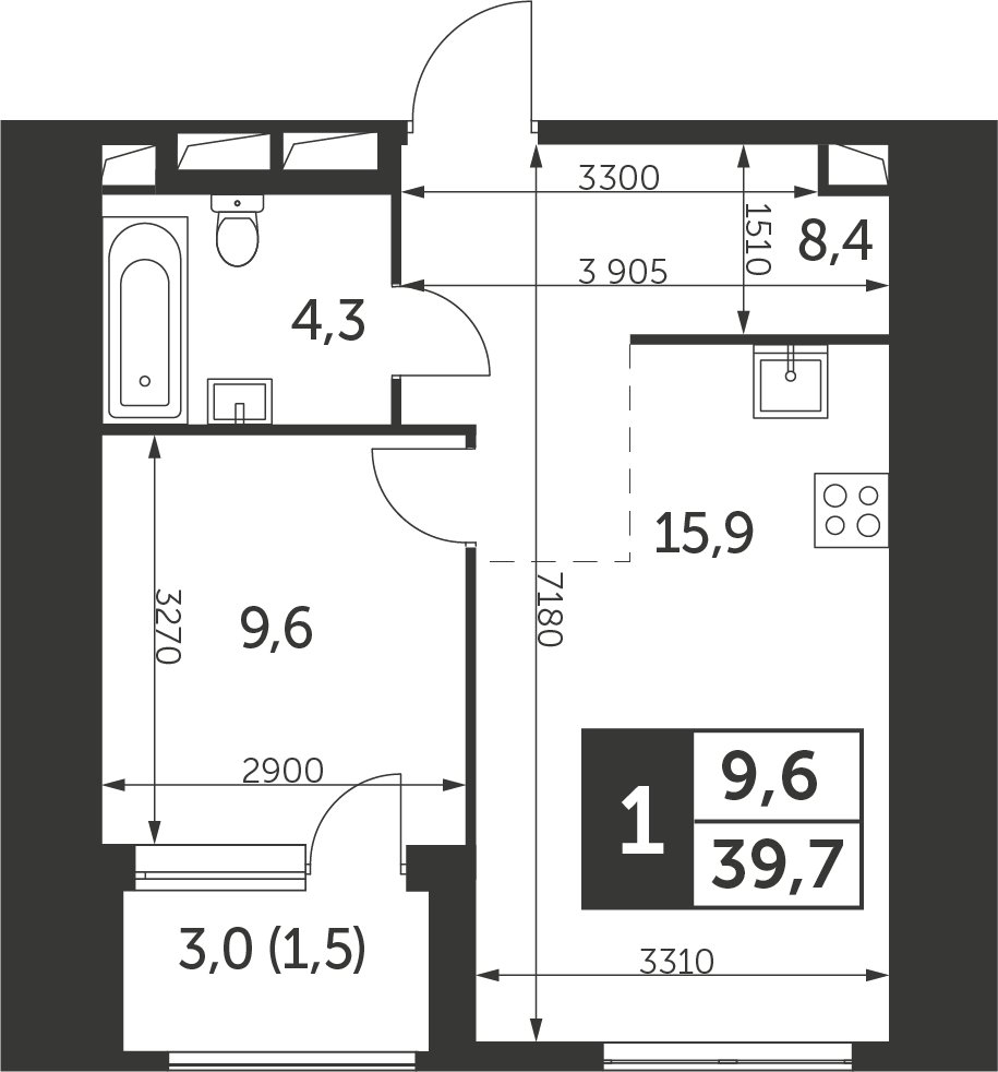 1-комнатная квартира с полной отделкой, 39.7 м2, 26 этаж, дом сдан, ЖК Архитектор, корпус 2 - объявление 2400844 - фото №1