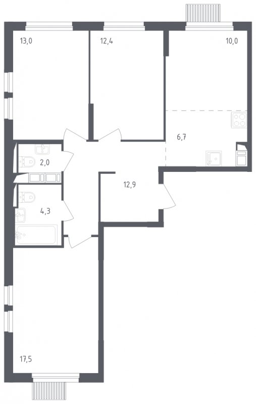 4-комнатная квартира с полной отделкой, 78.8 м2, 9 этаж, сдача 2 квартал 2024 г., ЖК Мытищи Парк, корпус 3 - объявление 1822568 - фото №1