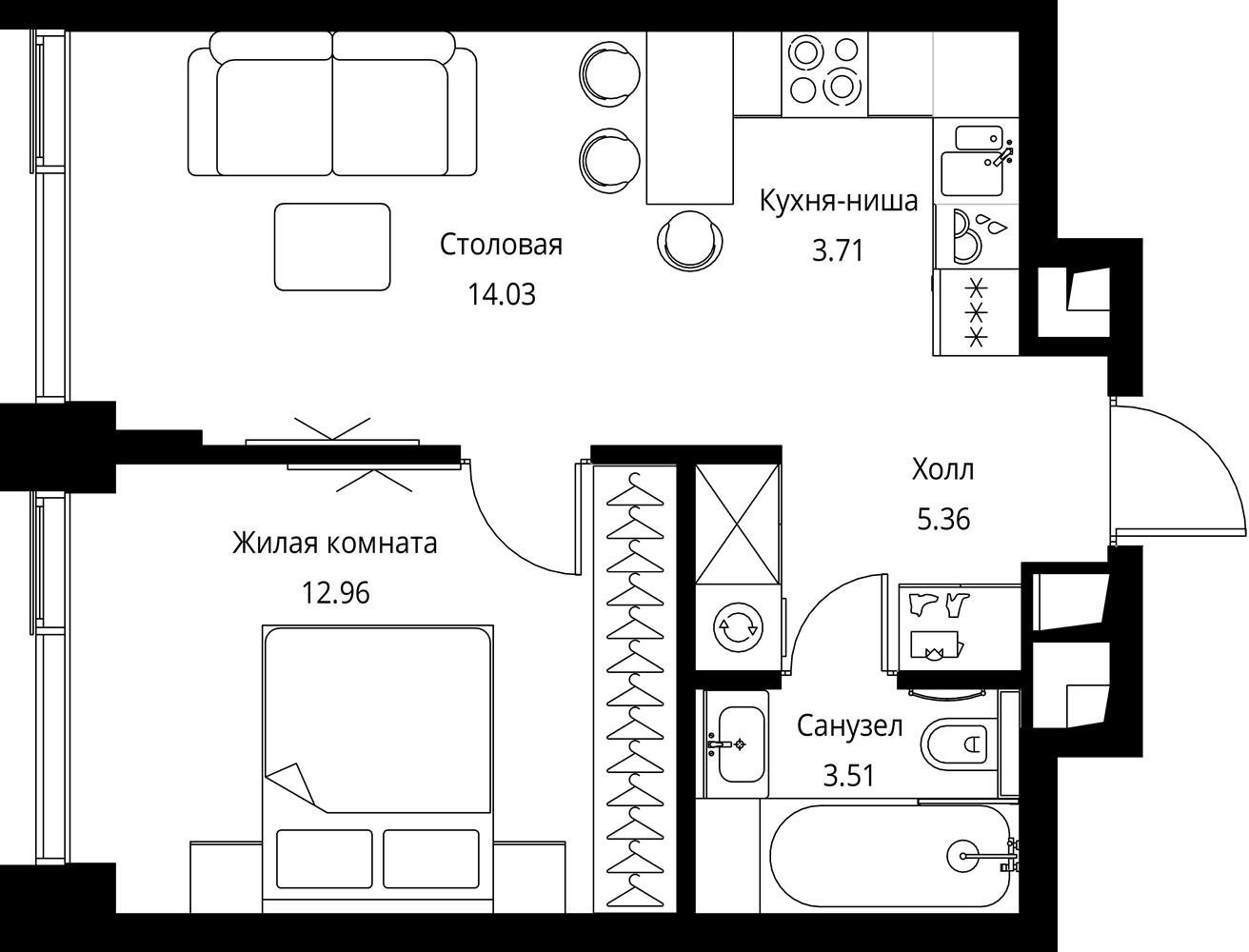 1-комнатная квартира с частичной отделкой, 39.6 м2, 24 этаж, сдача 3 квартал 2026 г., ЖК City Bay, корпус North Ocean 7 - объявление 2277706 - фото №1