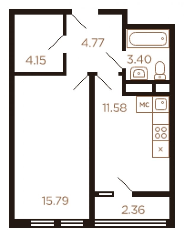 1-комнатная квартира без отделки, 42 м2, 8 этаж, сдача 4 квартал 2022 г., ЖК Миниполис Рафинад, корпус 3 - объявление 1463749 - фото №1