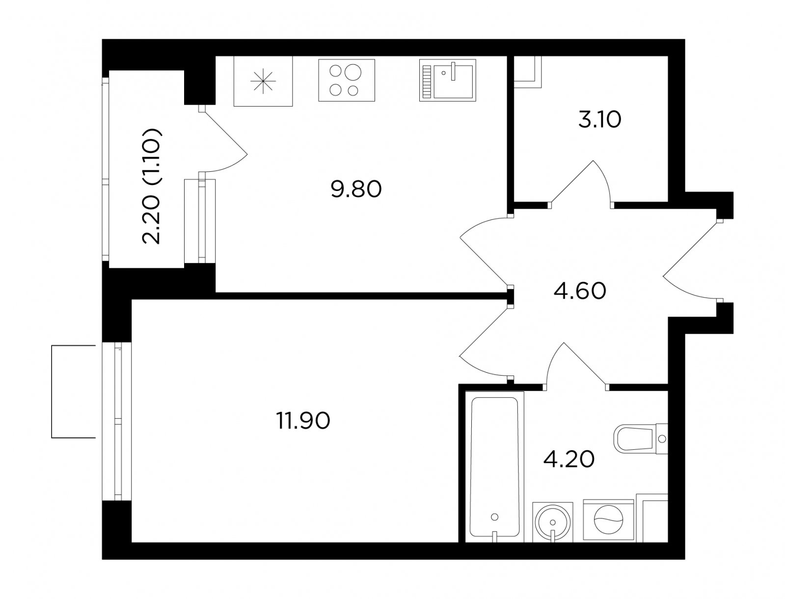 1-комнатная квартира без отделки, 34.7 м2, 16 этаж, сдача 1 квартал 2024 г., ЖК Миловидное, корпус 1 - объявление 2007708 - фото №1
