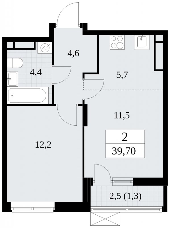 2-комнатная квартира (евро) без отделки, 39.7 м2, 16 этаж, сдача 1 квартал 2025 г., ЖК Прокшино, корпус 5.1.3 - объявление 1810854 - фото №1