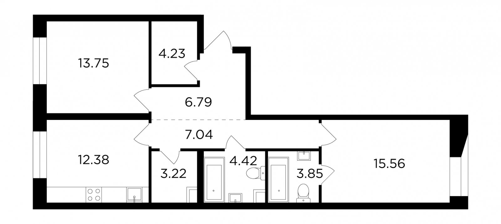 2-комнатная квартира без отделки, 71.24 м2, 12 этаж, дом сдан, ЖК FORIVER, корпус 9 - объявление 2286541 - фото №1