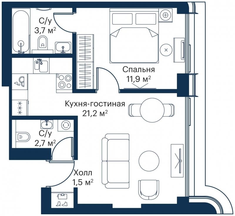 1-комнатная квартира с частичной отделкой, 41 м2, 13 этаж, сдача 4 квартал 2023 г., ЖК City Bay, корпус Atlantic Ocean 1 - объявление 1645360 - фото №1
