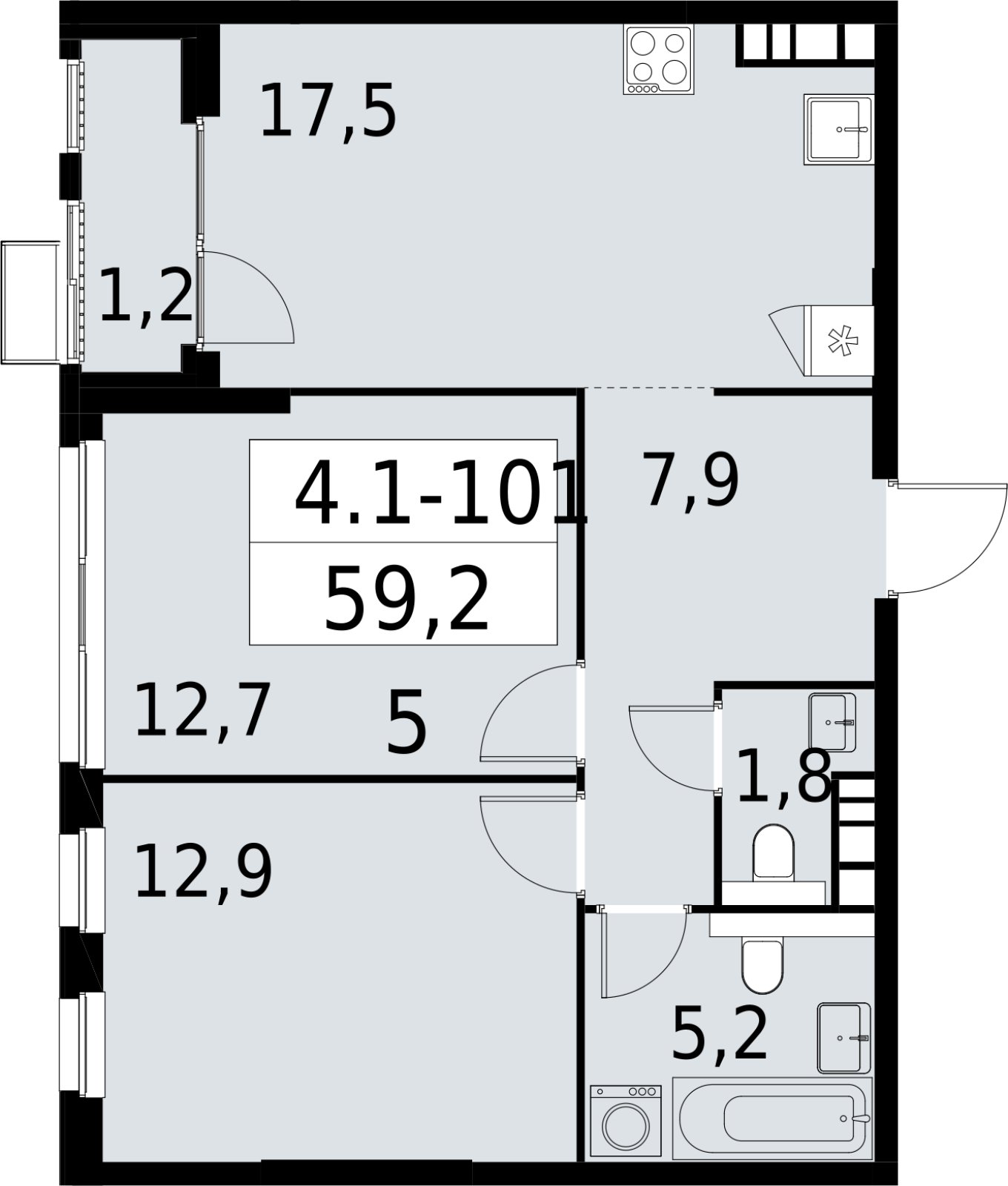 2-комнатная квартира с полной отделкой, 59.2 м2, 18 этаж, сдача 2 квартал 2027 г., ЖК Южные сады, корпус 4.1.1 - объявление 2392642 - фото №1