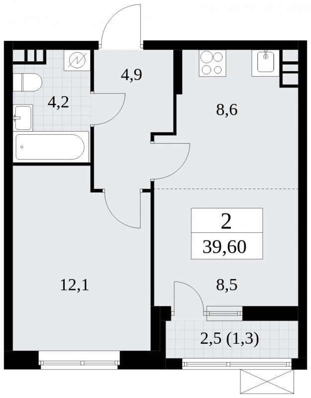 2-комнатная квартира (евро) без отделки, 39.6 м2, 4 этаж, сдача 1 квартал 2025 г., ЖК Прокшино, корпус 5.2.3 - объявление 1751298 - фото №1