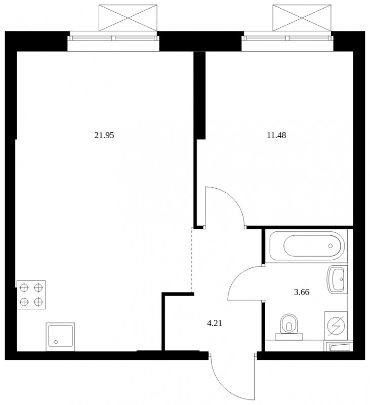 1-комнатная квартира с полной отделкой, 41.3 м2, 32 этаж, сдача 2 квартал 2023 г., ЖК Новохохловская 15, корпус 2 - объявление 1501112 - фото №1