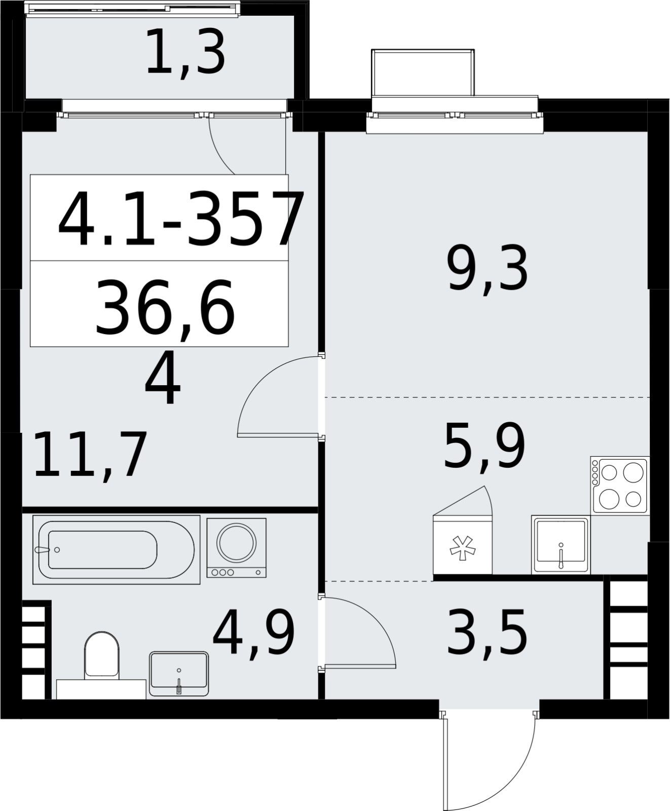 2-комнатная квартира (евро) с полной отделкой, 36.6 м2, 19 этаж, сдача 2 квартал 2027 г., ЖК Южные сады, корпус 4.1.2 - объявление 2392865 - фото №1