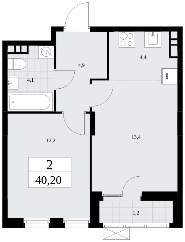 2-комнатная квартира (евро) без отделки, 40.2 м2, 5 этаж, сдача 1 квартал 2025 г., ЖК Дзен-кварталы, корпус 1.4 - объявление 1896083 - фото №1