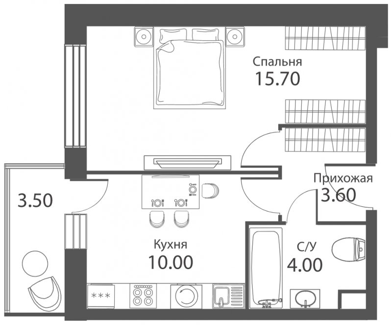 1-комнатная квартира с частичной отделкой, 34.4 м2, 2 этаж, сдача 2 квартал 2022 г., ЖК Аквилон PARK, корпус 1 - объявление 1641213 - фото №1