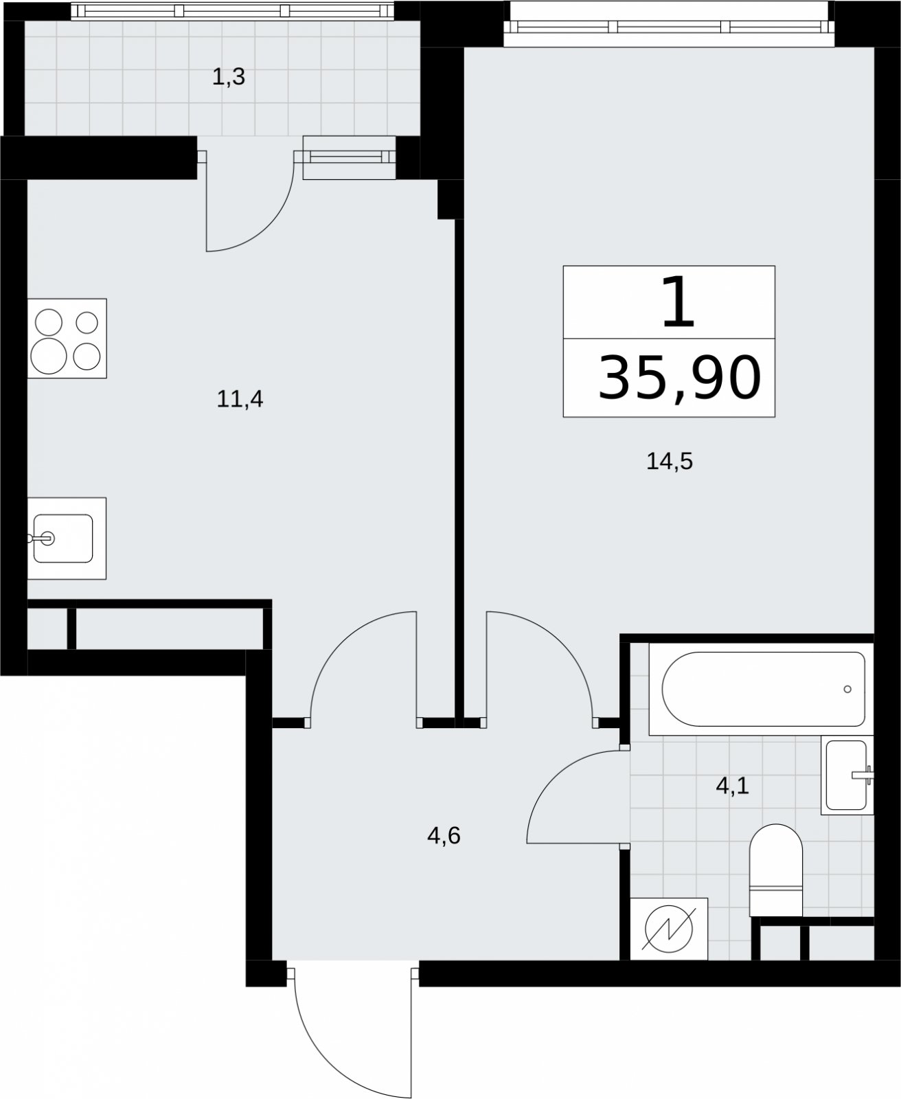 1-комнатная квартира с полной отделкой, 35.9 м2, 5 этаж, сдача 4 квартал 2026 г., ЖК Родные кварталы, корпус 1.2 - объявление 2317907 - фото №1