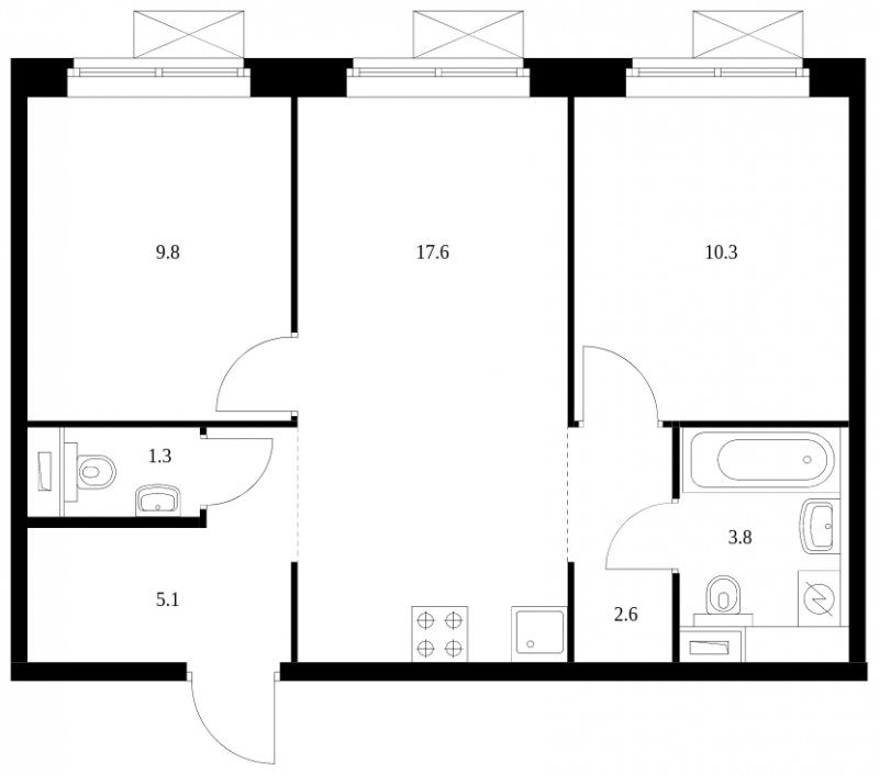 2-комнатная квартира с полной отделкой, 50.5 м2, 24 этаж, сдача 3 квартал 2023 г., ЖК Кольская 8, корпус 1 - объявление 1689712 - фото №1
