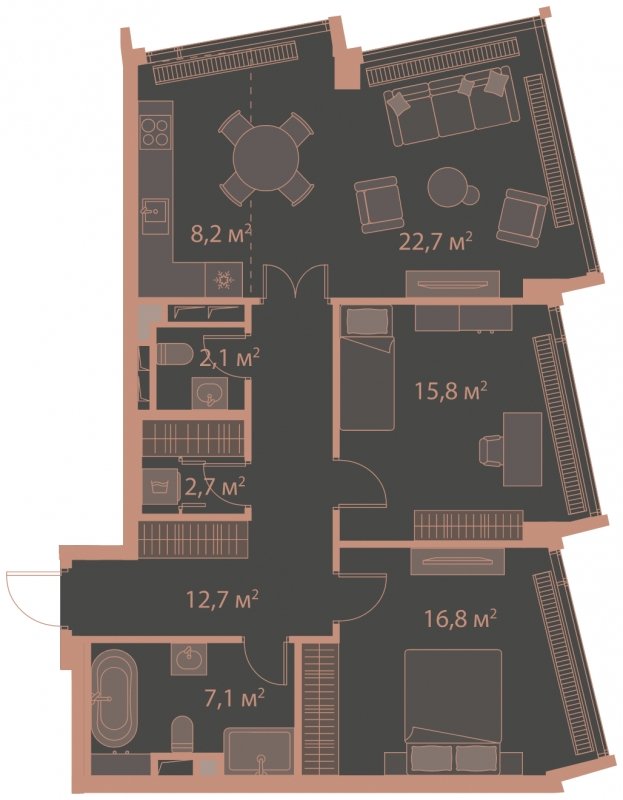 2-комнатная квартира без отделки, 88.1 м2, 21 этаж, сдача 1 квартал 2025 г., ЖК HIGH LIFE, корпус Heart Tower - объявление 1767925 - фото №1