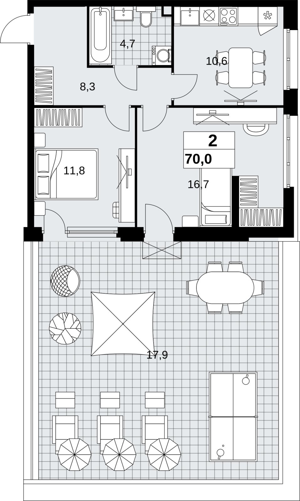 2-комнатная квартира с полной отделкой, 70 м2, 2 этаж, сдача 1 квартал 2027 г., ЖК Скандинавия, корпус 2.18.2.3 - объявление 2351318 - фото №1