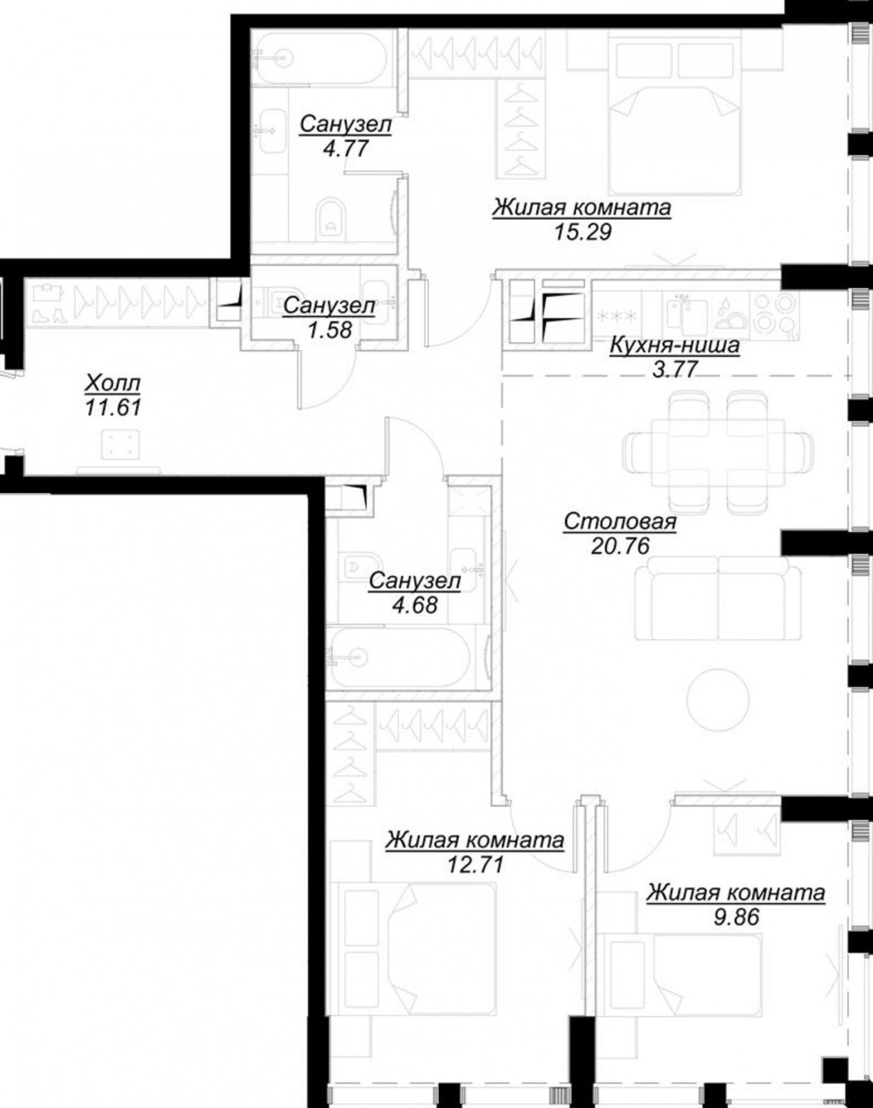 3-комнатная квартира с частичной отделкой, 84.77 м2, 27 этаж, сдача 4 квартал 2024 г., ЖК MOD, корпус Camus - объявление 2188860 - фото №1
