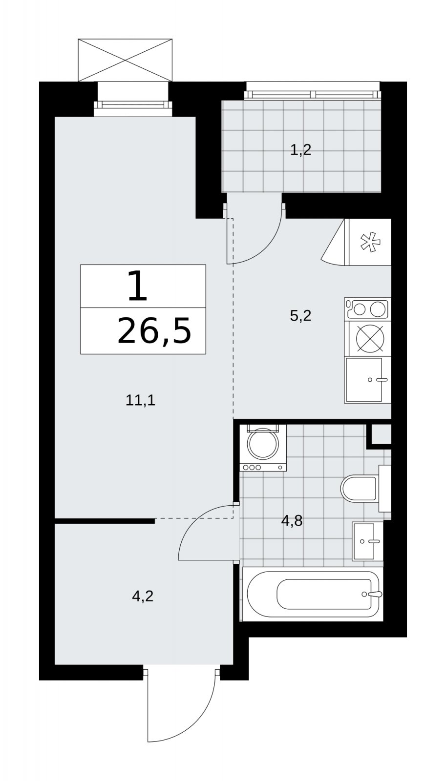 Студия с частичной отделкой, 26.5 м2, 2 этаж, сдача 2 квартал 2026 г., ЖК Дзен-кварталы, корпус 4.1 - объявление 2251433 - фото №1