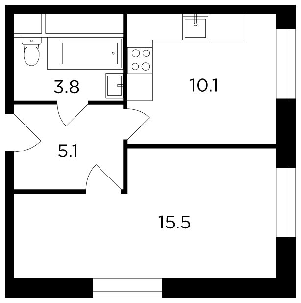 1-комнатная квартира без отделки, 34.5 м2, 21 этаж, дом сдан, ЖК Филатов Луг, корпус 3 - объявление 1853437 - фото №1