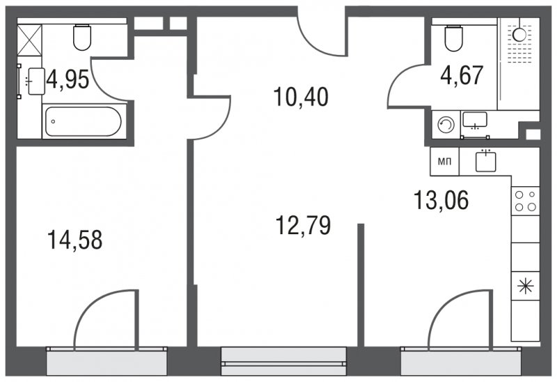 2-комнатная квартира без отделки, 60.45 м2, 14 этаж, сдача 3 квартал 2023 г., ЖК AFI Park Воронцовский, корпус 1 - объявление 1905582 - фото №1